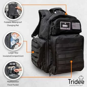 Dad Diaper Bag - Molle-Style Military Diaper Backpack Made of Rugged 900D Waterproof Polyester with Wider Extra-Long Straps, Pouch for Dirty Diapers, Baby Wipes Dispenser & Insulated Bottle Pockets