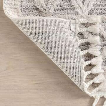 nuLOOM 5x8 Ansley Moroccan Tassel Area Rug, Light Grey, High-Low Textured Bohemian Design, Plush High Pile, Stain Resistant, For Bedroom, Living Room, Hallway, Entryway