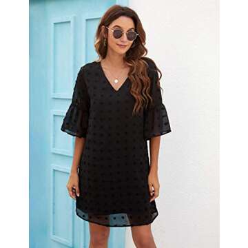 Blooming Jelly Womens White Dresses Short Sleeve V Neck Ruffle Cute Sun Dress Chiffon Flowy Shift Mini Dress