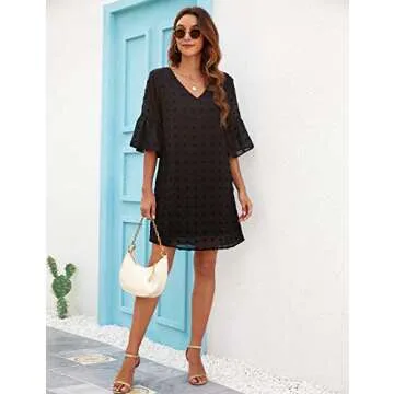 Blooming Jelly Womens White Dresses Short Sleeve V Neck Ruffle Cute Sun Dress Chiffon Flowy Shift Mini Dress