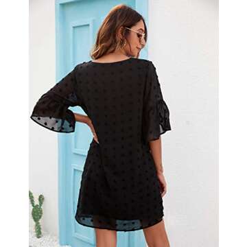 Blooming Jelly Womens White Dresses Short Sleeve V Neck Ruffle Cute Sun Dress Chiffon Flowy Shift Mini Dress