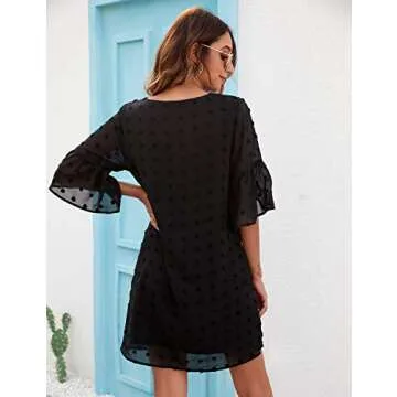 Blooming Jelly Womens White Dresses Short Sleeve V Neck Ruffle Cute Sun Dress Chiffon Flowy Shift Mini Dress