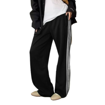 UAURORAO Women Y2k Wide Leg Track Pants Baggy Striped Joggers Sweatpants Elastic Waist Color Block P...