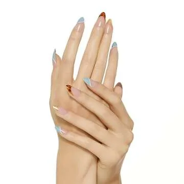 KISS Voguish Fantasy French Nails – Charmante, French Fashion Acrylic Nails, Medium, Almond, Medium Blue, Ready To Wear, Easy Removal, No Damage/Dry Time, Waterproof, Smudge Proof, Shine | 28 Count