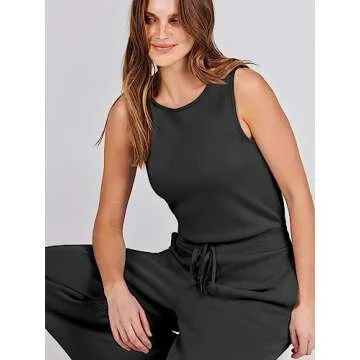 ANRABESS Womens Jumpsuits 2025 Casual Summer Dressy Romper Sleeveless Wide Leg Long Pants Outfits Fashion Travel Clothes Black Medium