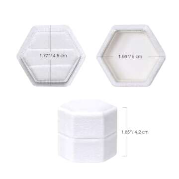 BLUTETE Hexagon Velvet 2 Slots Jewelry Ring Box Engagement Ring Box Wedding Day Detachable Lid for P...