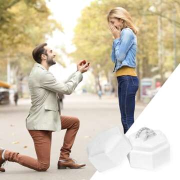 BLUTETE Hexagon Velvet 2 Slots Jewelry Ring Box Engagement Ring Box Wedding Day Detachable Lid for Proposal Engagement Wedding Ceremony (White)