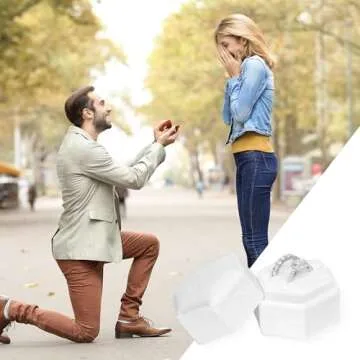 BLUTETE Hexagon Velvet 2 Slots Jewelry Ring Box Engagement Ring Box Wedding Day Detachable Lid for Proposal Engagement Wedding Ceremony (White)