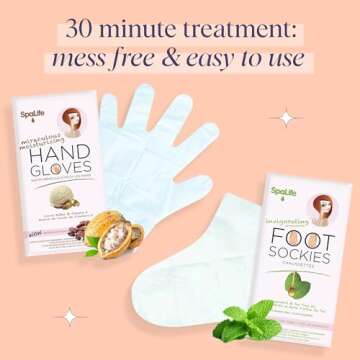 SpaLife Moisturizing Hand Gloves and Foot Sockies Bundle - 4 Hand Gloves & 4 Foot Sockies Set for Hydrating Dry, Cracked Hands and Feet - Repairing Skincare Mini Gift Set