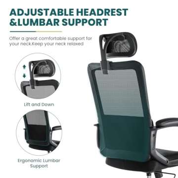 SMUG Office Desk Computer Chair, Ergonomic High Back Comfy Swivel Gaming Home Mesh Chairs with Wheels, Lumbar Support, Adjustable Headrest,Comfortable Pillow,Soft Arms,120°tilt for Bedroom,Study,Black