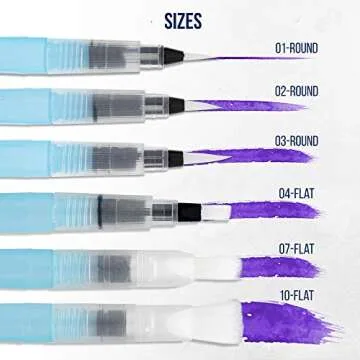 U.S. Art Supply 6-Piece Water Coloring Brush Pen Set (Sizes - 01, 02, 03, 04, 07,& 10) - Refillable, Watercolor, Calligraphy, Painting