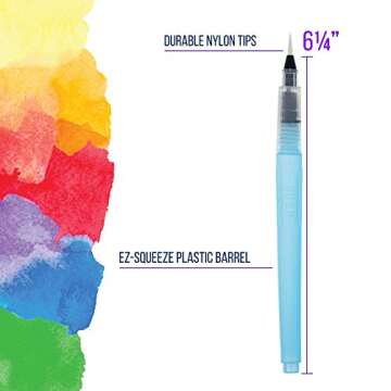 U.S. Art Supply 6-Piece Water Coloring Brush Pen Set (Sizes - 01, 02, 03, 04, 07,& 10) - Refillable, Watercolor, Calligraphy, Painting