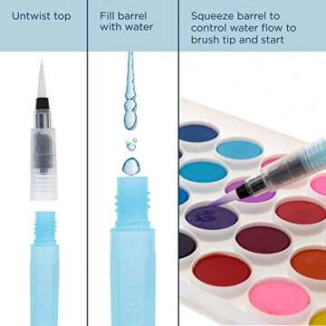 U.S. Art Supply 6-Piece Water Coloring Brush Pen Set (Sizes - 01, 02, 03, 04, 07,& 10) - Refillable, Watercolor, Calligraphy, Painting