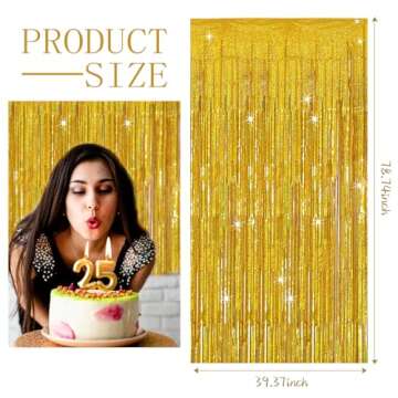 3 Pack Gold Backdrop Birthday Decorations Foil Curtain Backdrop Gold Streamers Dance Party Decoratio...