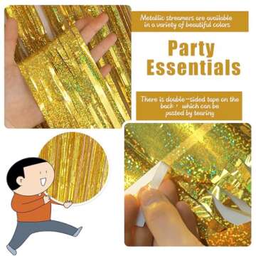 3 Pack Gold Backdrop Birthday Decorations Foil Curtain Backdrop Gold Streamers Dance Party Decorations Photo Booth Props for Bachelorette Decorations Christmas Halloween New Years Eve Party Supplies