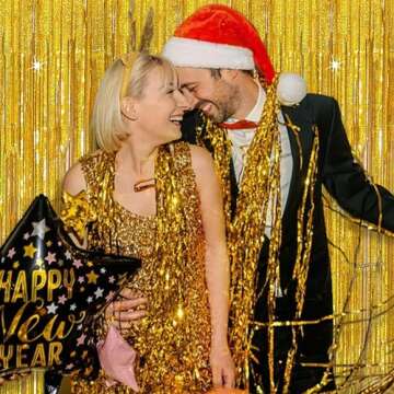 3 Pack Gold Backdrop Birthday Decorations Foil Curtain Backdrop Gold Streamers Dance Party Decorations Photo Booth Props for Bachelorette Decorations Christmas Halloween New Years Eve Party Supplies