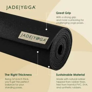 JadeYoga Harmony Yoga Mat - Durable & Thick Gym Fitness Mat, Non-Slip Natural Rubber Yoga Mat - Home Exercise & Stretching Mat, Workout Mat- Yoga, Pilates & Meditation for Women & Men (Black, 68'')