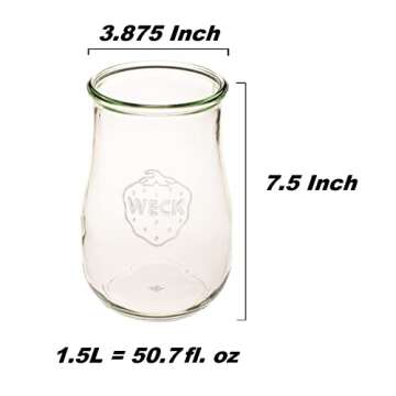 Weck Tulip Jars 1.5 Liter - Sour Dough Starter Jar - Large Glass Jars for Sourdough - Starter Jar wi...