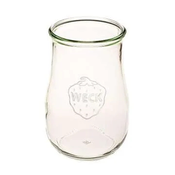 Weck Tulip Jars 1.5 Liter - Sour Dough Starter Jar - Large Glass Jars for Sourdough - Starter Jar with Glass Lid Tulip Jar with Wide Mouth Suitable Canning and Storage 1 Jar with Wood Lid