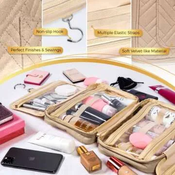 BOACAY Hanging Travel Toiletry Bag for Women, Makeup Bag, Bathroom & Shower Organizer Kit for Accessories, Cosmetics, Travel Essentials