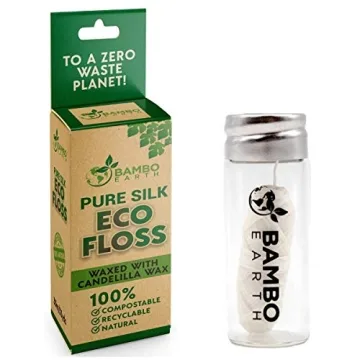 Biodegradable Mint Dental Tooth Lace Floss With Refillable & Reusable Glass Holder - 100% Organic Na...
