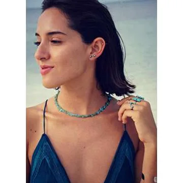 Aobei Pearl Genuine Turquoise Choker Blue Howlite Chip Beaded Necklace Summer Beach Gemstone Jewelry...