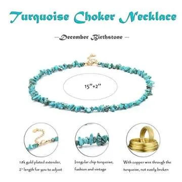 Genuine Turquoise Choker Necklace - Blue Howlite Chip Beads