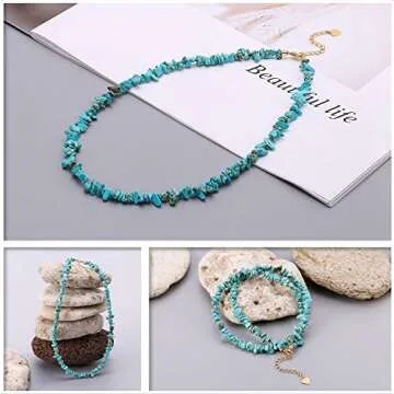 Genuine Turquoise Choker Necklace - Blue Howlite Chip Beads