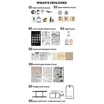 Knaid Vintage Scrapbook Supplies Pack - Decorative Retro Paper Stickers Collection for DIY Journalin...