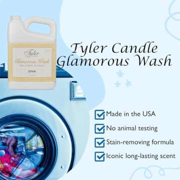 Tyler DIVA Glamorous Wash Laundry Detergent- 64 oz. - With Stain Remover Pen - DIVA Wash Liquid Detergent Designed for Sensitive Fabrics - Hand and Machine Washable