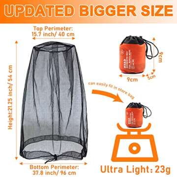 Benvo Mosquito Head Net Mesh, Face Neck Fly Netting Hood from Bugs Gnats Noseeums Screen Net for Any...