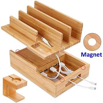 InkoTimes Charging Station with 5-Port USB Charger, Bamboo Charging Station for Multiple Devices of Apple iWatch iPhone iPad Samsung, Universal iOS and Android Cell Phones & Tablets