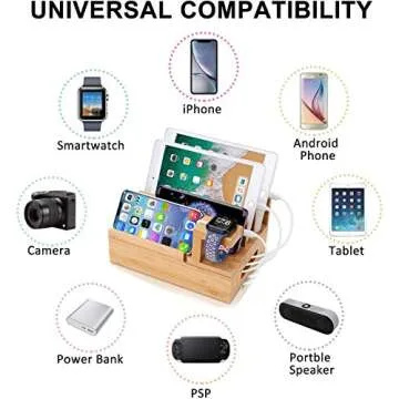InkoTimes Charging Station with 5-Port USB Charger, Bamboo Charging Station for Multiple Devices of Apple iWatch iPhone iPad Samsung, Universal iOS and Android Cell Phones & Tablets