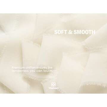 Vitalizart Cream White Handmade Chiffon Silk Ribbon Fringe 3 Rolls 1.5" x 21 Yd Ivory Frayed Edges Ribbons for Wedding Invitations Bridal Bouquets Gifts Wrapping Crafts Holiday Decor