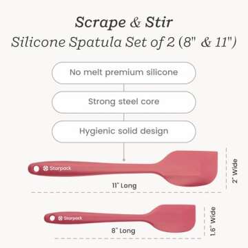 Starpack 'Scrape & Stir' Silicone Spatula Set (2 Pcs) - Heat Resistant Spatula Set 600°F - Food Grade Kitchen Spatulas - Nonstick Baking and Cooking Spatula - LFGB Grade Rubber Spatula Set