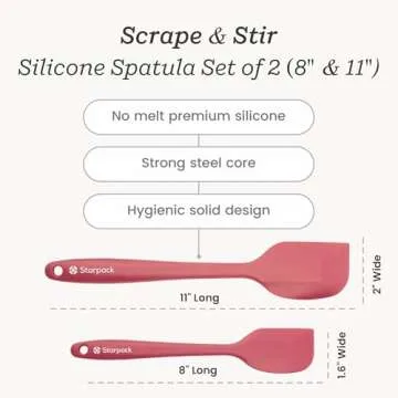 Starpack 'Scrape & Stir' Silicone Spatula Set (2 Pcs) - Heat Resistant Spatula Set 600°F - Food Grade Kitchen Spatulas - Nonstick Baking and Cooking Spatula - LFGB Grade Rubber Spatula Set