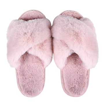 Comwarm Women's Stylish Cross Band Fuzzy Slippers