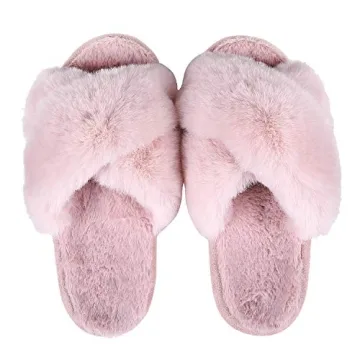 Comwarm Women's Stylish Cross Band Fuzzy Slippers