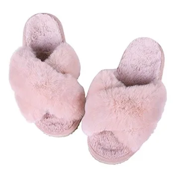 Comwarm Women's Stylish Cross Band Fuzzy Slippers