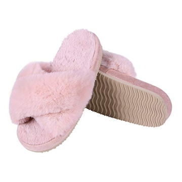 Comwarm Women's Stylish Cross Band Fuzzy Slippers