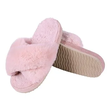 Comwarm Women's Stylish Cross Band Fuzzy Slippers