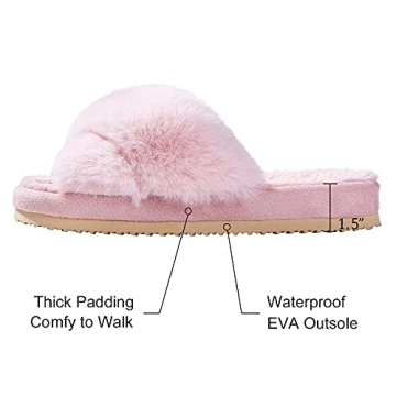 Comwarm Women's Stylish Cross Band Fuzzy Slippers