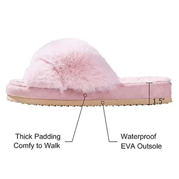 Comwarm Women's Stylish Cross Band Fuzzy Slippers