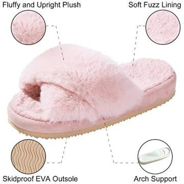 Comwarm Women's Stylish Cross Band Fuzzy Slippers