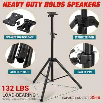 Qoope PA Speaker Stands Pair, Heavy Duty Universal Speaker Stand,Speaker Tripod Stand,Adjustable Height from 35 to 71 Inches 35mm Compatible Insert with Mounting Bracket Hold up to 132lbs