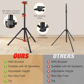 Qoope PA Speaker Stands Pair, Heavy Duty Universal Speaker Stand,Speaker Tripod Stand,Adjustable Height from 35 to 71 Inches 35mm Compatible Insert with Mounting Bracket Hold up to 132lbs