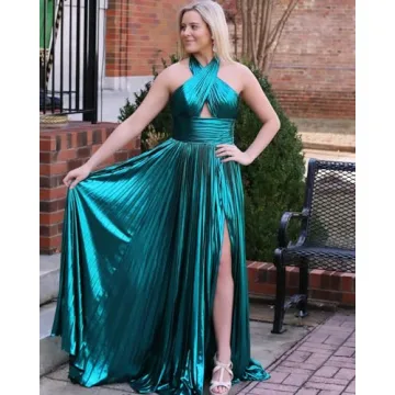 Elegant Tidinesslife Women's Halter Formal Dress with Slit