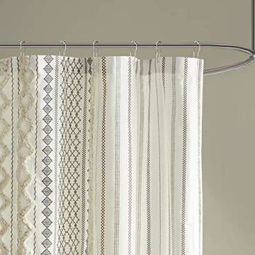 INK+IVY Imani Tufted Chenille 100% Cotton Shower Curtains Machine Washable, Modern Home Bathroom Dé...