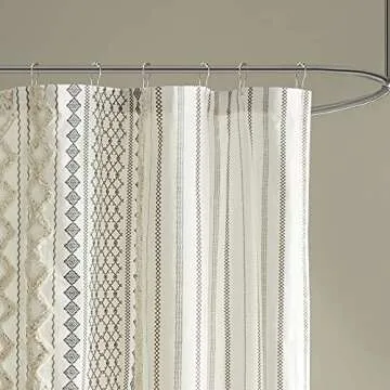 INK+IVY Imani Tufted Chenille 100% Cotton Shower Curtains Machine Washable, Modern Home Bathroom Dé...