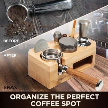 KHAVA Espresso Tamping Station | Wooden Coffee Tamper Station 51-54 mm | Espresso Organizer Portafil...